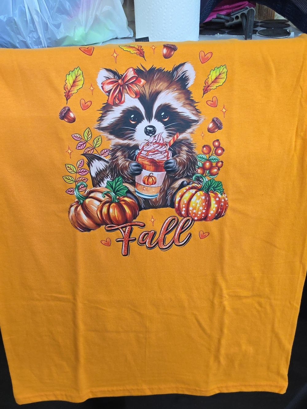 NaNa Orange Raccoon Pumpkin Fall Short Sleeve Tee